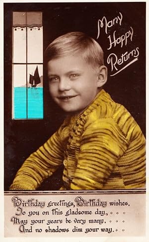 Green Stripey Jumper Rare Vintage Childrens Fashion Birthday Real Photo Postcard