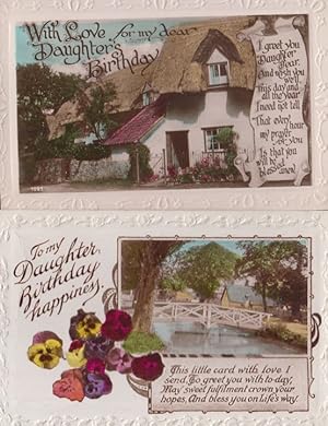Happy Birthday Daughter Prayer Cottage Landscape 2x Character Old Postcard s