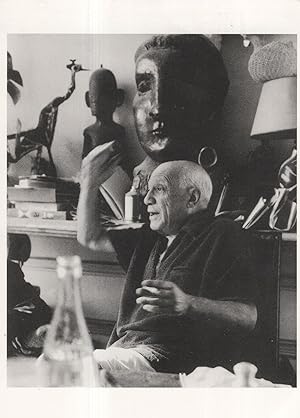 Picasso at Cannes in 1956 With Primitive Art Photo Postcard