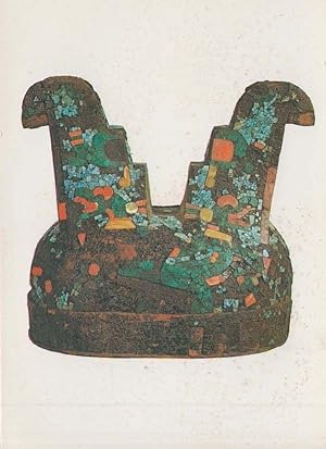 Torquise Mosaics Helmet Wooden Wood Shell Aztec Primitive Art Postcard