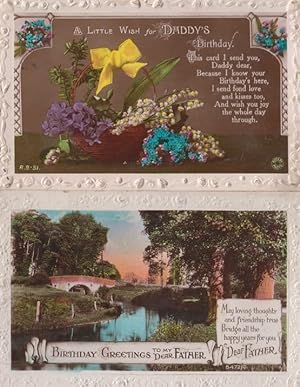 Daddys Birthday River Lake Little Wish 2x Antique Greetings Old Postcard