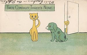 Twos Company Three's A Crowd None Old Comic Cat Dog Postcard