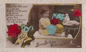 Happy 4th Birthday Child Girl Old Balloons Balloon Antique Greetings Postcard