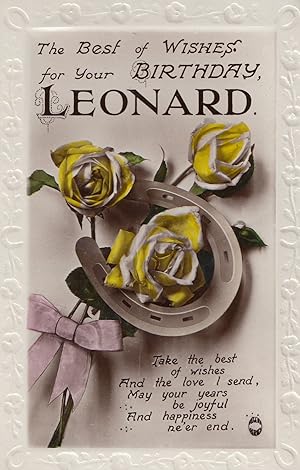 Happy Birthday A Name Called Leonard Real Photo Flower Postcard
