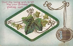 RAISED almost 3D Leaf ANTIQUE Leaf Birthday Greetings Postcard