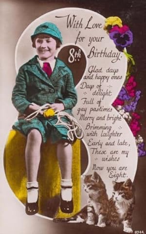 Antique Toy Skipping Rope School Coat Childrens 8th Birthday Real Photo Postcard