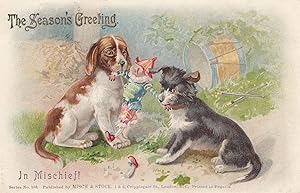 Dogs Fighting Over Toy Doll Antique Mischief Postcard
