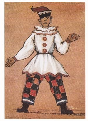Russian Ballet Dancer Clown Pierrot Fancy Dress Costume Russia Painting Postcard