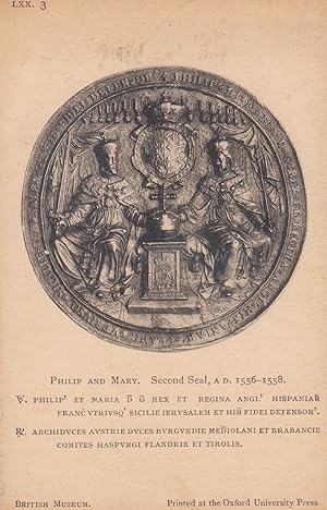 King Philip Queen Mary Of Spain Second Seal Engravings Sculpture Postcard