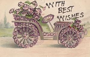 Golf Caddy Style Old Car REAL GLITTER ANTIQUE Postcard