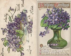 Purple Raised 3D Flowers From Sally 2x Antique Postcard s