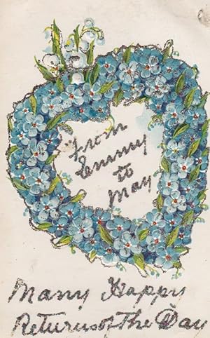 The Name MAY Greetings REAL GLITTER ANTIQUE Postcard