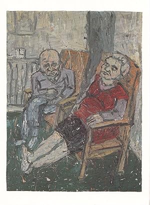 Leon Kossoff Two Seated Figures in Spring 1980 Pensioners Oil Painting Postcard