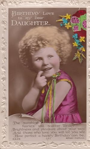 Happy Daughers Birthday Pink Dress Fairies Fairy Antique Greetings Postcard