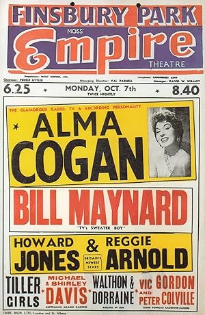 Alma Cogan Bill Maynard Live At London Finsbury Park Theatre Poster Postcard