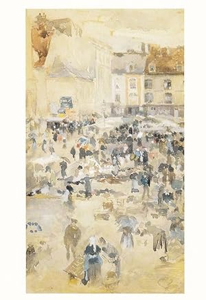 Whistler Market Place In Dieppe Fish Traders Stalls Victorian Painting Postcard