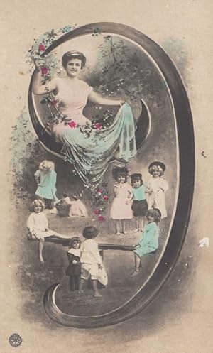 Fairy Lady With Children On See Saw Antique 1900s Greetings Postcard