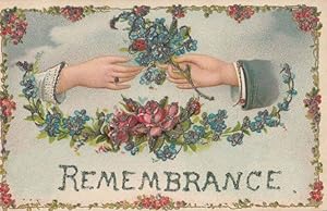 REMEMBRANCE Hands From The Sea REAL GLITTER ANTIQUE Postcard