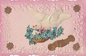 Happy New Year French Pigeon Bird Antique 3D Raised Postcard