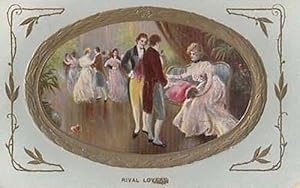Victorian Rival Lovers Quarrel Fight Over Lady + Peace Maker Antique Postcard