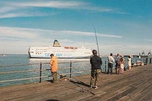 St Nicholas Sealink Ferry Leaving Harwich Sea Harbour Fishing Rod Essex Postcard