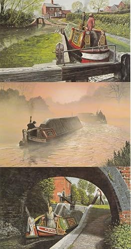 Canal Ships incl Stratford Oxford Grand Union 3x 1970s Artist Painting Postcard