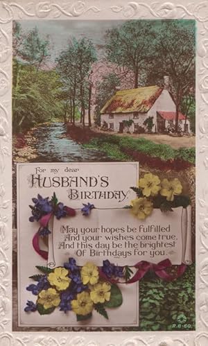Happy Birthday Greeting Husband Country Waterside Dream Cottage Antique Postcard