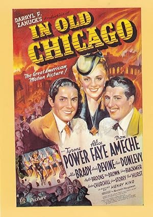 In Old Chicago Tyrone Power Alice Faye Film Cinema Poster Art Spanish Postcard