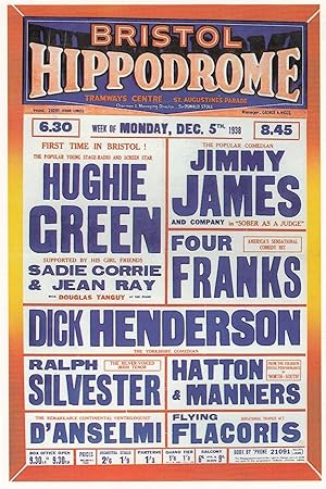 Hughie Green Dick Henderson Live at Bristol Hippodrome in 1938 Theatre Poster Postcard