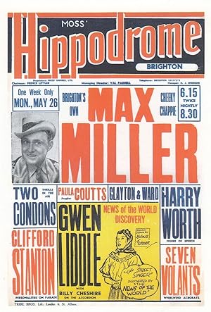 Max Miller Live At The Brighton Hippodrome 1952 Theatre Poster Postcard