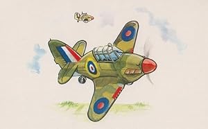 Hurricane Plane Aircraft Mark 1 One Rare War Animated Painting Cartoon Postcard