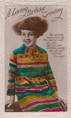 Child With Fashion Greek Japanese Dress Happy Birthday Real Photo Old Postcard