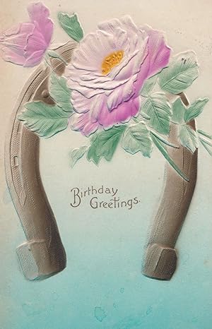 Happy Birthday Raised German Horseshoe Flower Antique Greetings Postcard