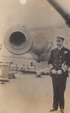 King Edward VIII by Ship Gun Canon Antique Real Photo Postcard