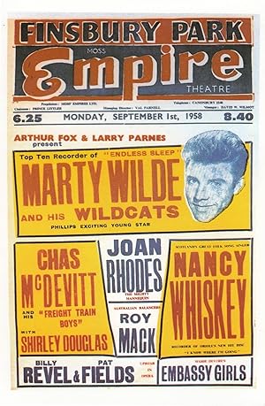 Marty Wilde Chas McDevitt Live Finsbury Park London Empire Theatre Poster Postcard