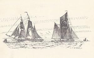 Sailing Ship Trading Brig at Dogger Bank Lowestoft Artist Drawing 1970s Postcard