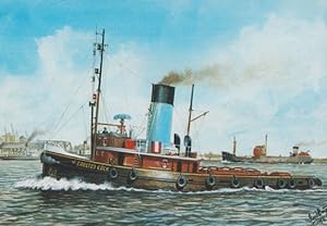 ST Gondia Tug Boat Ship Watercolour Painting Limited Edition 1650 Postcard