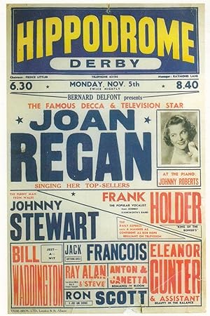 Joan Regan Decca Star Live At Derby Hippodrome 1956 Theatre Poster Postcard