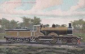 London Brighton Express Engine Train Painting Postcard