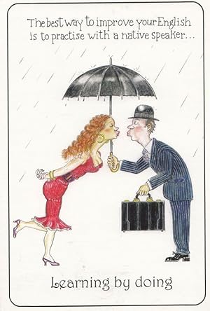 Learning To Speak English Kiss A Partner Tourist Large Comic Humour Postcard