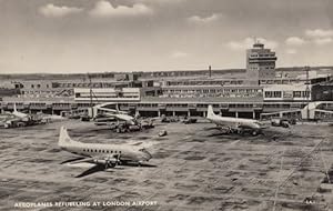 Planes Refuelling on London Airport Runway Vintage Airport Real Photo Postcard