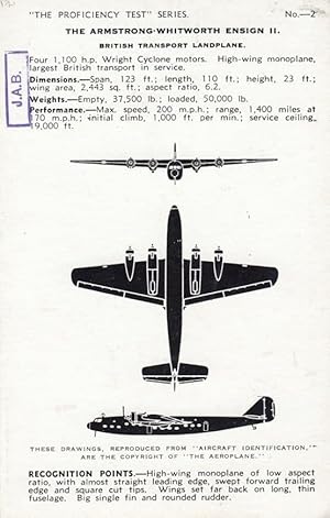Armstrong Whitworth Ensign Valentines Proficiency Test Series Aircraft Postcard