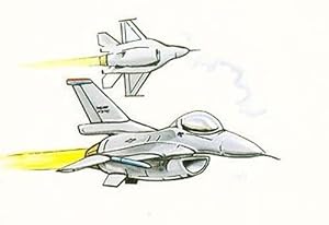 F16 F-16 Fighting Falcon Aircraft Plane War Animated Painting Cartoon Postcard