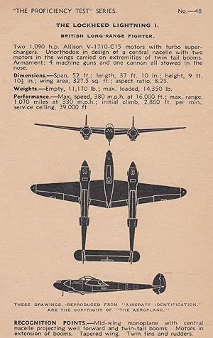 Lockheed Lightning 1 I WW2 Plane Aircraft Recognition Postcard