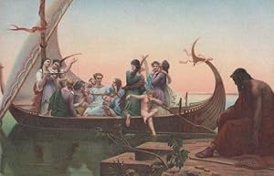 Gleyre Lost Illusions Nordic Boat Egyptian With Cupid Antique Painting Postcard