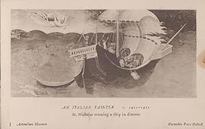 St Nicholas Rescuing A Ship In Distress Boat Disaster Painting Antique Postcard