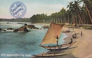 Ceylon India Indian Native Fishing Boat Ship Yacht Antique Postcard