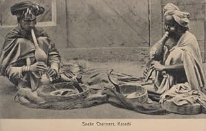 Karachi Snake Charmers Antique Indian Postcard