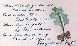 Forget Me Not Real Flower Hand Made Antique Three Dimensional Postcard