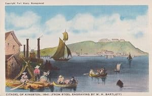 Citadel Of Kingston Canada Street Engraving Painting Boats Canadian Postcard